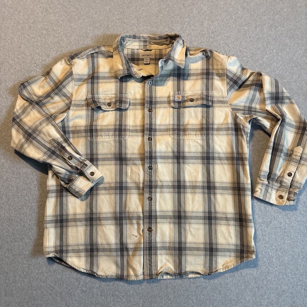 Carhartt Long Sleeve Button Up Heavy Weight Plaid Tan Mens XL Original Fit READ - Picture 1 of 15